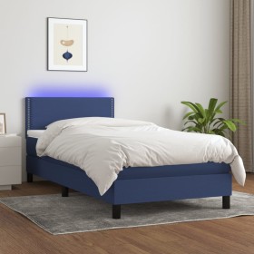 Boxspringbettmatratze und LED-Leuchten aus blauem Stoff 80x200 cm von vidaXL, Betten und Lattenroste - Ref: Foro24-3133035, P...