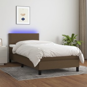 Cama box spring colchón y luces LED tela marrón oscuro 80x200cm de vidaXL, Camas y somieres - Ref: Foro24-3133032, Precio: 27...