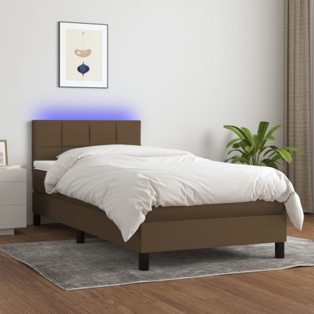 Cama box spring colchón y luces LED tela marrón oscuro 80x200cm de vidaXL, Camas y somieres - Ref: Foro24-3133112, Precio: 27...