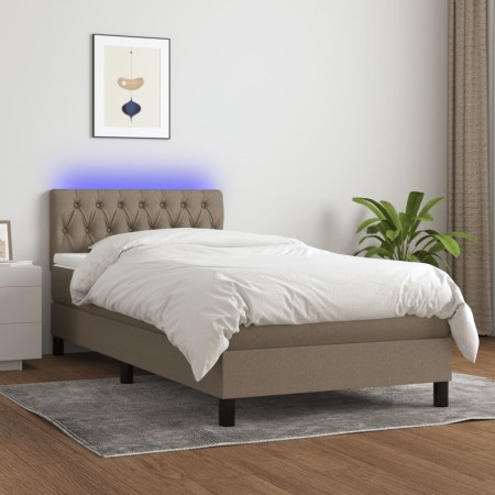 Boxspringbett mit Matratze und LED-Leuchten taupegrauer Stoff 90x200 cm von vidaXL, Betten und Lattenroste - Ref: Foro24-3133...