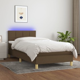 Cama box spring con colchón LED tela marrón oscuro 80x200 cm de vidaXL, Camas y somieres - Ref: Foro24-3133672, Precio: 269,4...