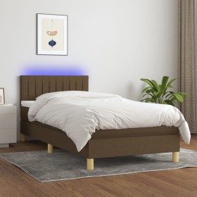 Cama box spring con colchón LED tela marrón oscuro 80x200 cm de vidaXL, Camas y somieres - Ref: Foro24-3133832, Precio: 265,9...