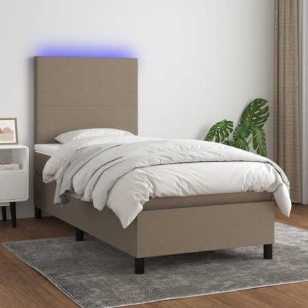 Cama box spring colchón y luces LED tela gris taupe 90x200 cm de vidaXL, Camas y somieres - Ref: Foro24-3134689, Precio: 381,...