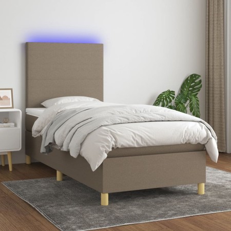 Box spring bed with mattress and LED lights taupe gray fabric 90x200 cm by vidaXL, Beds and slatted bases - Ref: Foro24-31352...