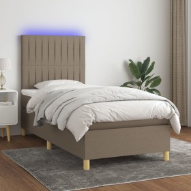 Boxspringbett mit Matratze und LED-Leuchten taupegrauer Stoff 90x200 cm von vidaXL, Betten und Lattenroste - Ref: Foro24-3135...