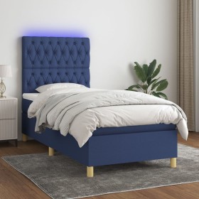 Boxspringbettmatratze und LED-Leuchten aus blauem Stoff 80x200 cm von vidaXL, Betten und Lattenroste - Ref: Foro24-3135635, P...