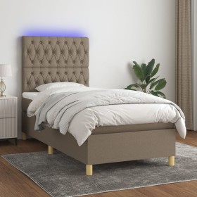 Boxspringbett mit Matratze und LED-Leuchten taupegrauer Stoff 90x200 cm von vidaXL, Betten und Lattenroste - Ref: Foro24-3135...