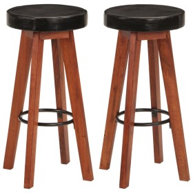 Kitchen stools 2 units genuine leather solid acacia wood by vidaXL, Kitchen stools - Ref: Foro24-348165, Price: 144,99 €, Dis...