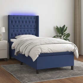 Boxspringbettmatratze und LED-Leuchten aus blauem Stoff 80x200 cm von vidaXL, Betten und Lattenroste - Ref: Foro24-3138515, P...