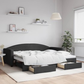 Trundle sofa bed with drawers black fabric 90x200 cm by vidaXL, Beds and slatted bases - Ref: Foro24-3197226, Price: 350,25 €...