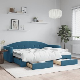 Trundle sofa bed with drawers blue velvet 80x200 cm by vidaXL, Beds and slatted bases - Ref: Foro24-3197341, Price: 319,85 €,...