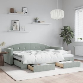 Trundle sofa bed with drawers light gray velvet 80x200 cm by vidaXL, Beds and slatted bases - Ref: Foro24-3197342, Price: 343...