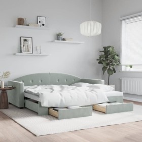 Trundle sofa bed with drawers light gray velvet 90x200 cm by vidaXL, Beds and slatted bases - Ref: Foro24-3197349, Price: 343...