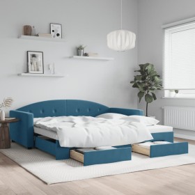 Trundle sofa bed with drawers blue velvet 100x200 cm by vidaXL, Beds and slatted bases - Ref: Foro24-3197355, Price: 368,99 €...