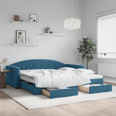 Trundle sofa bed with drawers blue velvet 100x200 cm by vidaXL, Beds and slatted bases - Ref: Foro24-3197355, Price: 368,46 €...