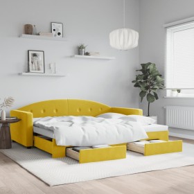 Sofá cama nido con cajones terciopelo amarillo 90x200 cm de vidaXL, Camas y somieres - Ref: Foro24-3197354, Precio: 358,73 €,...