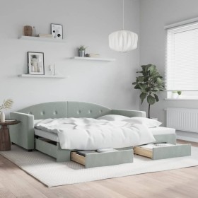 Trundle sofa bed with drawers light gray velvet 100x200 cm by vidaXL, Beds and slatted bases - Ref: Foro24-3197356, Price: 32...