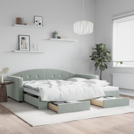 Trundle sofa bed with drawers light gray velvet 100x200 cm by vidaXL, Beds and slatted bases - Ref: Foro24-3197356, Price: 34...