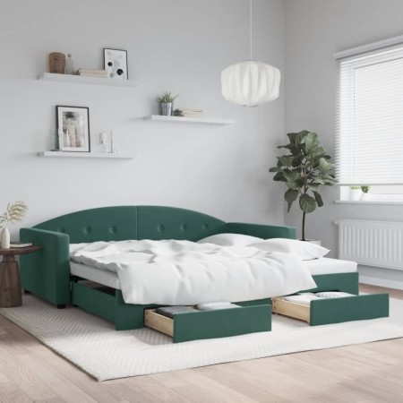 Trundle sofa bed with drawers dark green velvet 100x200 cm by vidaXL, Beds and slatted bases - Ref: Foro24-3197358, Price: 33...