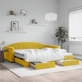 Sofá cama nido con cajones terciopelo amarillo 100x200 cm de vidaXL, Camas y somieres - Ref: Foro24-3197361, Precio: 390,99 €...