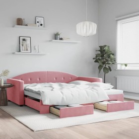 Sofá cama nido con cajones terciopelo rosa 100x200 cm de vidaXL, Camas y somieres - Ref: Foro24-3197359, Precio: 395,99 €, De...