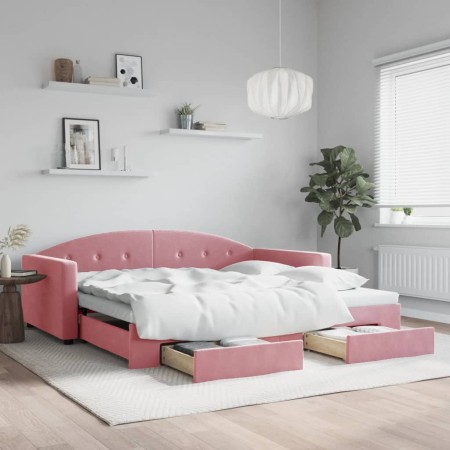 Trundle sofa bed with pink velvet drawers 100x200 cm by vidaXL, Beds and slatted bases - Ref: Foro24-3197359, Price: 331,88 €...