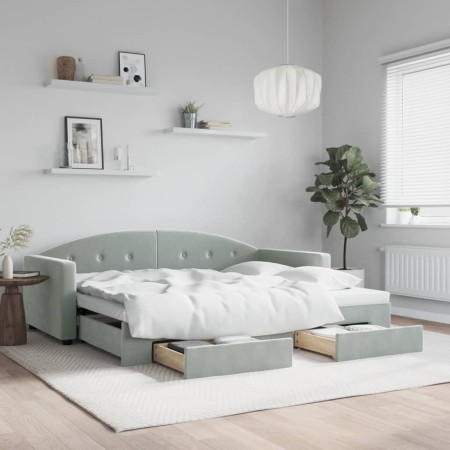 Trundle sofa bed with drawers light gray velvet 90x190 cm by vidaXL, Beds and slatted bases - Ref: Foro24-3197362, Price: 373...