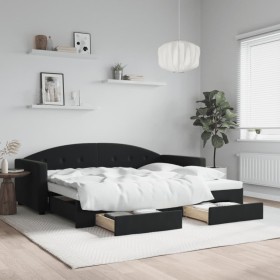 Trundle sofa bed with drawers black velvet 90x190 cm by vidaXL, Beds and slatted bases - Ref: Foro24-3197364, Price: 366,99 €...