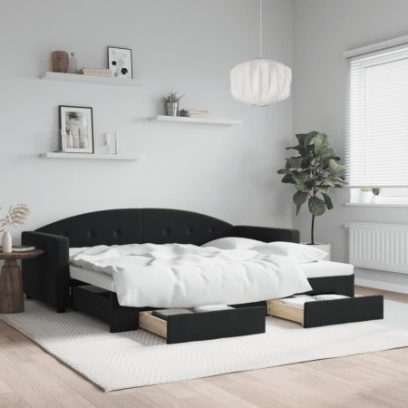 Trundle sofa bed with drawers black velvet 90x190 cm by vidaXL, Beds and slatted bases - Ref: Foro24-3197364, Price: 317,87 €...