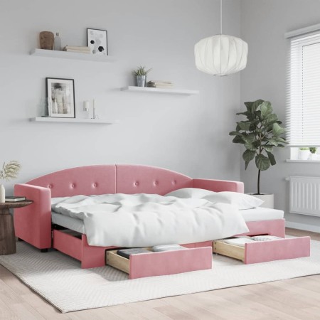 Trundle sofa bed with pink velvet drawers 80x200 cm by vidaXL, Beds and slatted bases - Ref: Foro24-3197345, Price: 328,41 €,...