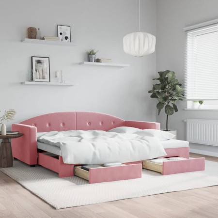 Sofá cama nido con cajones terciopelo rosa 90x200 cm de vidaXL, Camas y somieres - Ref: Foro24-3197352, Precio: 329,29 €, Des...