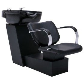 Silla lavacabezas con lavabo cuero sintético negro 137x59x82 cm de vidaXL, Sillas de peluquería - Ref: Foro24-337171, Precio:...