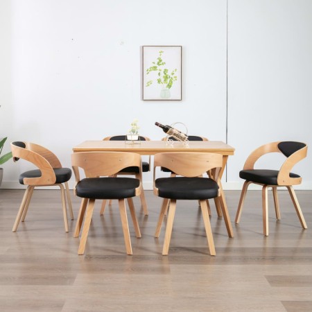 Dining chairs 6 pcs curved wood synthetic leather black by vidaXL, dining chairs - Ref: Foro24-278847, Price: 754,45 €, Disco...