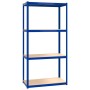 Shelving 4 levels 2 units steel and blue plywood