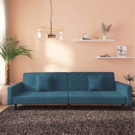 Sofá cama de 2 plazas con dos almohadas terciopelo azul de vidaXL, Sofás - Ref: Foro24-337627, Precio: 255,96 €, Descuento: %