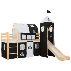 High bed for children with slide and ladder made of pine wood 97x208 cm by vidaXL, Cribs and beds for children - Ref: Foro24-...