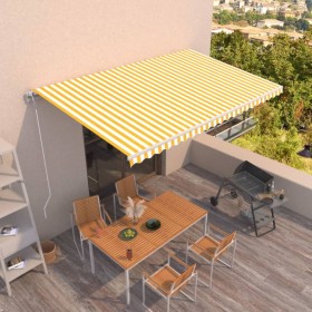 Yellow and white automatic retractable awning 500x350 cm by vidaXL, Awnings - Ref: Foro24-3069028, Price: 578,56 €, Discount: %