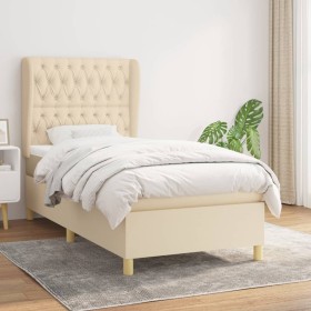 Cama box spring con colchón tela color crema 90x190 cm de vidaXL, Camas y somieres - Ref: Foro24-3128730, Precio: 390,99 €, D...