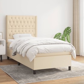 Cama box spring con colchón tela color crema 90x190 cm de vidaXL, Camas y somieres - Ref: Foro24-3131638, Precio: 380,99 €, D...