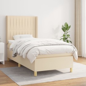 Box spring bed with cream fabric mattress 90x190 cm by vidaXL, Beds and slatted bases - Ref: Foro24-3132118, Price: 373,99 €,...