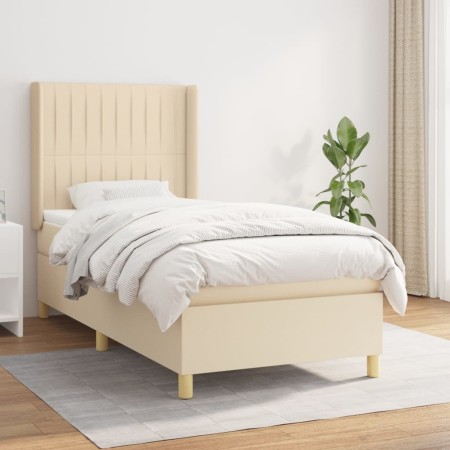 Box spring bed with cream fabric mattress 90x190 cm by vidaXL, Beds and slatted bases - Ref: Foro24-3132118, Price: 374,77 €,...