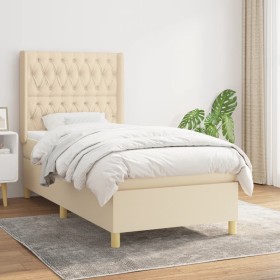 Cama box spring con colchón tela color crema 90x190 cm de vidaXL, Camas y somieres - Ref: Foro24-3132198, Precio: 392,03 €, D...