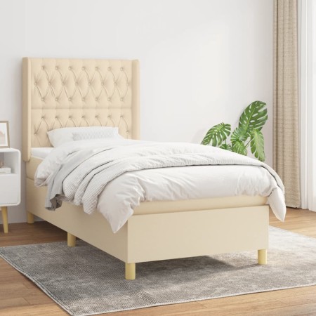 Cama box spring con colchón tela color crema 90x190 cm de vidaXL, Camas y somieres - Ref: Foro24-3132198, Precio: 383,30 €, D...