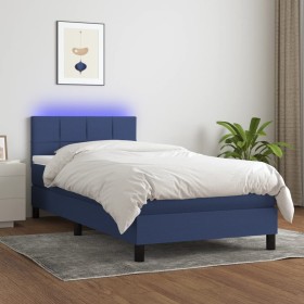 Boxspringbettmatratze und LED-Leuchten aus blauem Stoff 80x200 cm von vidaXL, Betten und Lattenroste - Ref: Foro24-3133115, P...