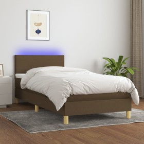 Box spring bed mattress and LED lights dark brown fabric 90x190cm by vidaXL, Beds and slatted bases - Ref: Foro24-3133520, Pr...