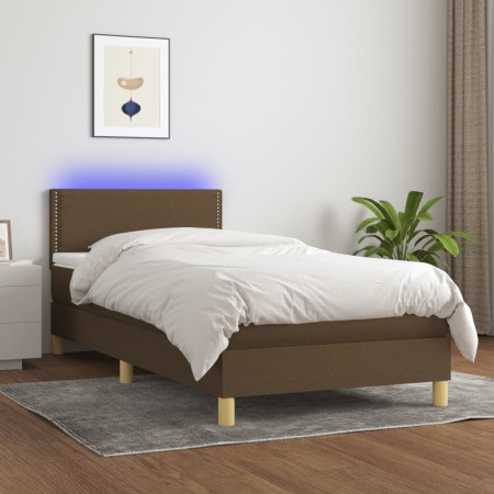 Box spring bed with LED mattress dark brown fabric 90x190 cm by vidaXL, Beds and slatted bases - Ref: Foro24-3133600, Price: ...