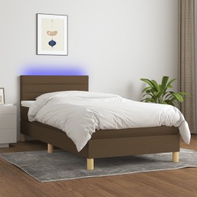 Box spring bed with LED mattress dark brown fabric 90x190 cm by vidaXL, Beds and slatted bases - Ref: Foro24-3133760, Price: ...