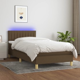 Cama box spring con colchón LED tela marrón oscuro 90x190 cm de vidaXL, Camas y somieres - Ref: Foro24-3133840, Precio: 311,9...