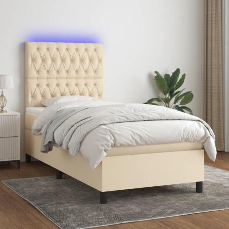 Box spring bed mattress and LED lights cream fabric 90x190 cm by vidaXL, Beds and slatted bases - Ref: Foro24-3135082, Price:...