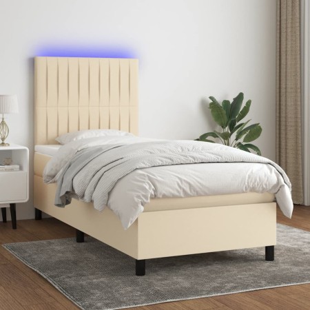 Boxspringbettmatratze und LED-Leuchten aus cremefarbenem Stoff 90x190 cm von vidaXL, Betten und Lattenroste - Ref: Foro24-313...